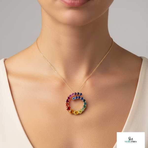 1.40 carat Rainbow Circle Swirl Pendant Spiral Multicolor Stone Necklace
