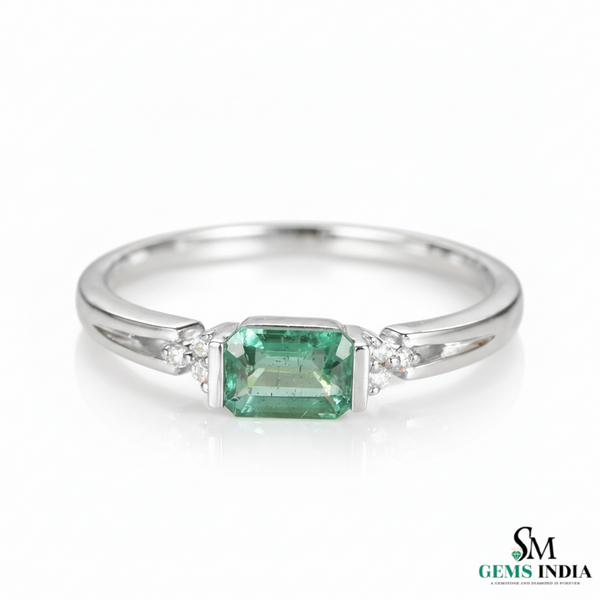 Emerald Cut Green Emerald Ring with Diamond Side Accents – Elegant Fine Jewelry Style