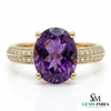 Oval Amethyst Engagement Ring in 14K Gold with Diamond Band