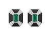 1.30 carat Emerald Cut Zambian Emerald & Diamond Black Enamel 14k Gold Stud Earrings