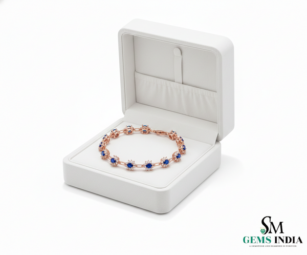 September Birthstone Blue Sapphire & Diamond Floral Bracelet – Elegant Fine Jewelry