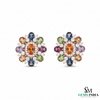 Pear shaped Multicolor Gemstone Floral Stud Earrings Diamond Accent Cluster Studs
