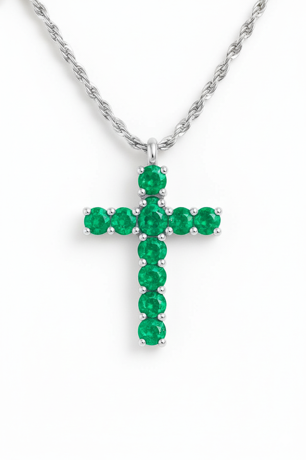 2.10 carat Elegant Round Natural Emerald Cross Pendant Faith Jewelry Gift