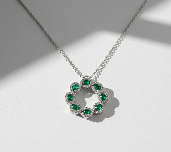 Timeless Oval Emerald & Diamond Circle Pendant – Fine Gold Jewelry