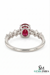 Oval Ruby Ring with Diamond Flower Accents Delicate July Birthstone Ring