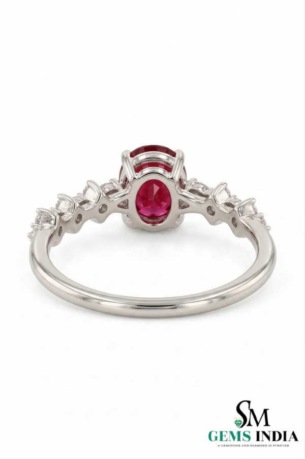 Oval Ruby Ring with Diamond Flower Accents Delicate July Birthstone Ring