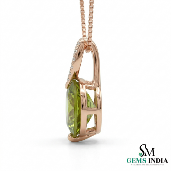 Round Peridot Pendant with Diamond Accent - Elegant Minimalist Birthstone Jewelry