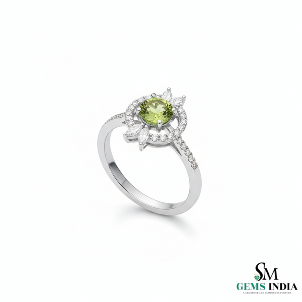 Round Cut Natural Peridot Diamond Ring - Elegant Fine Jewelry