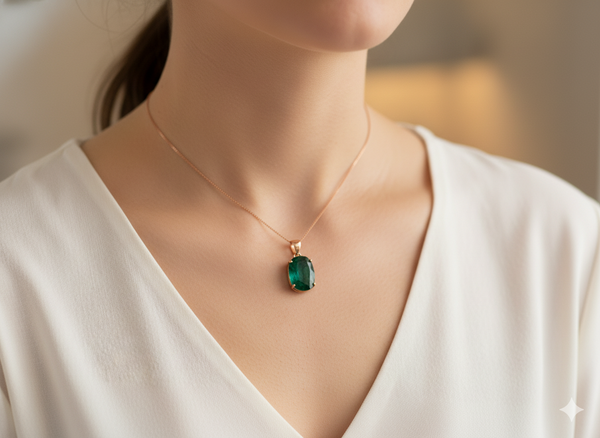 10.40 Carat Natural Emerald Pendant: 14k Gold Cushion Cut Gemstone
