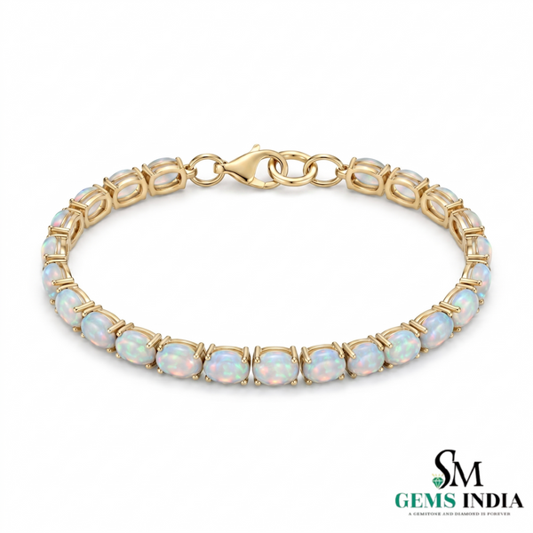 Natural Oval Opal Tennis Bracelet - Anniversary & Wedding Bracelet