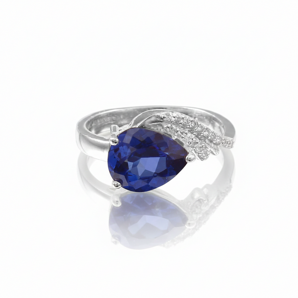 Luxury Pear Cut Sapphire & Diamond Ring in 14k and 18k Gold - Unique Sapphire Ring