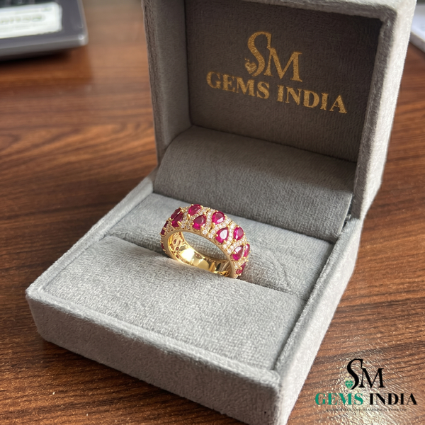 Luxury Pear Cut Ruby & Diamond Eternity Band Ring - Gift For Her