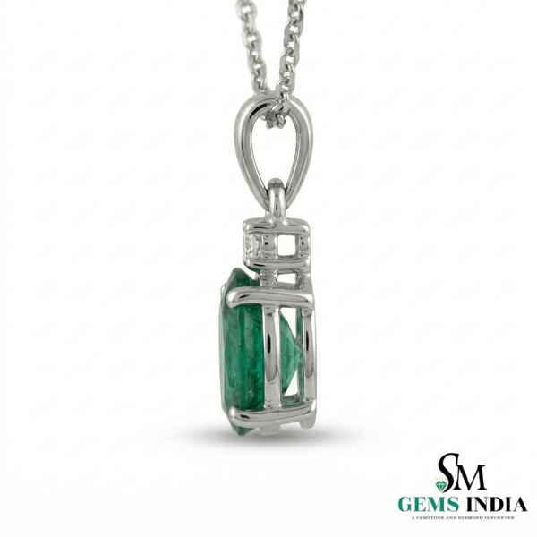 Minimalist Oval Emerald Pendant with Diamond Detail - Green gemstone Jewelry