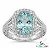 Cushion Aquamarine Engagement Ring with Diamond Halo Split Shank