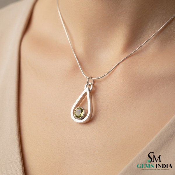 Minimal Teardrop Peridot Gemstone Pendant – Green Gemstone Pendant