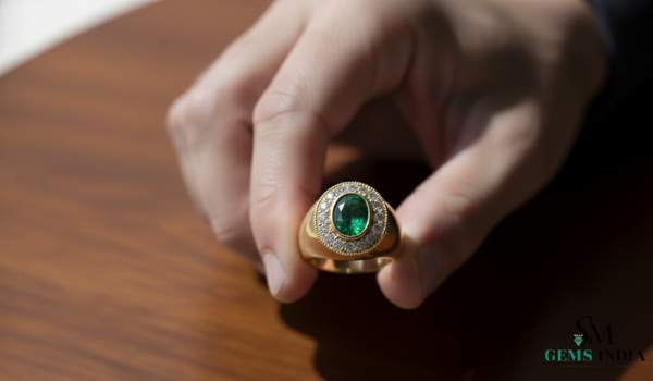 Raw Emerald Men's Ring In 18k Gold Engagement Ring Men's Statement Ring