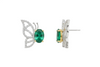 Oval Natural Emerald Butterfly Stud Earrings in Gold Sparkling Diamond Accent Wings