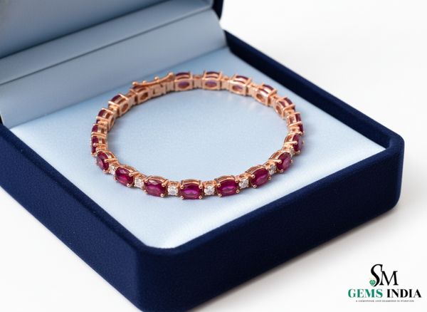 Elegant Oval shape Natural Ruby Bracelet with Diamond Accents – Timeless Luxury
