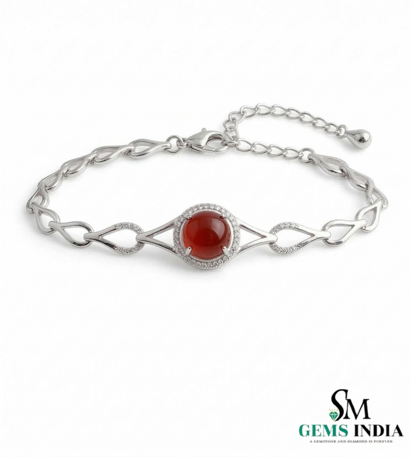 Luxury Ruby Cabochon Bracelet with Diamond Halo – Elegant Adjustable Gemstone Bracelet for Women