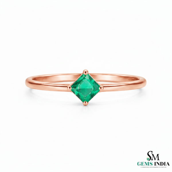 Princess Cut Natural Emerald Solitaire Ring – Minimalist Emerald Promise Ring