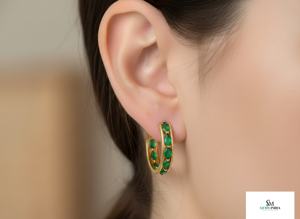 1.20 carat Classic 14k Gold Emerald Hoop Earrings Statement Hoops fine Jewelry for her