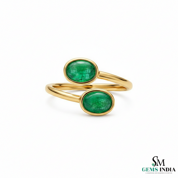 Double Oval Emerald Gold Ring – Modern Bypass Statement Ring