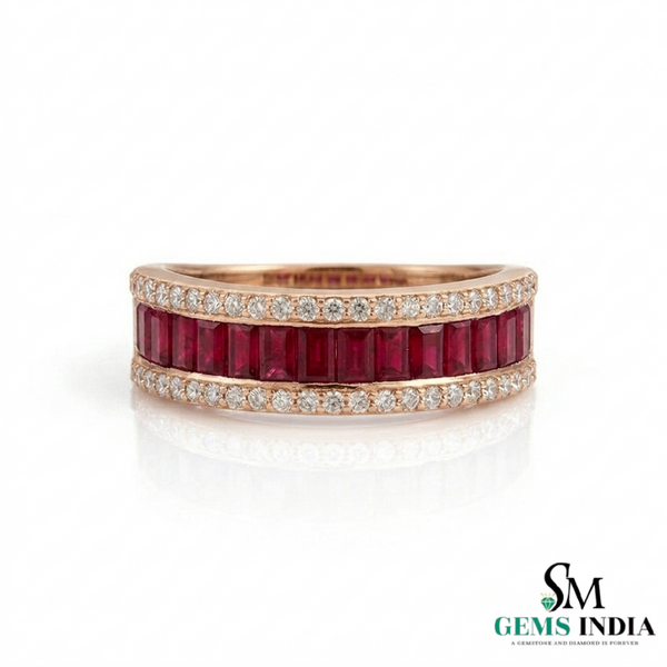 Baguette Cut Ruby Diamond Band Ring - Anniversary Ring For her