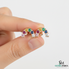Multicolor Sapphire Rainbow Arch Stud Earrings – Diamond Accent Minimalist Curve Earrings for Women