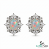 Oval Natural Opal & Diamond Stud Earrings Classic Gold Opal Earrings