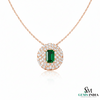 Emerald Cut Green Emerald & Diamond Halo Pendant Necklace