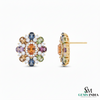 Pear shaped Multicolor Gemstone Floral Stud Earrings Diamond Accent Cluster Studs