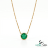 Round Emerald Bezel Set Pendant Necklace – Minimalist Solitaire Green Gemstone Fine Jewelry