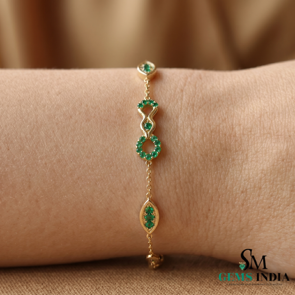 Emerald Station Chain Bracelet with Infinity Center – Minimal Gold Jewelry