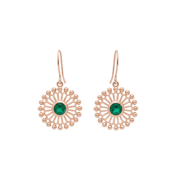 2.10 carat Sun Halo Natural Emerald Dangle Earrings in 14k Gold – Artisan Boho Luxury