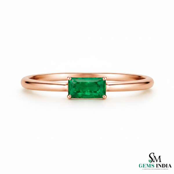 Emerald Cut Green Emerald Solitaire Ring – Minimalist Classic Fine Jewelry Engagement Style