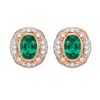 Luxury Design Vintage Oval Natural Emerald & Diamond Cluster Stud Earrings in 14k gold