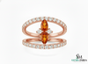 Pear Cut Citrine & Diamond Open Band Ring in 14k Gold - Statement Ring