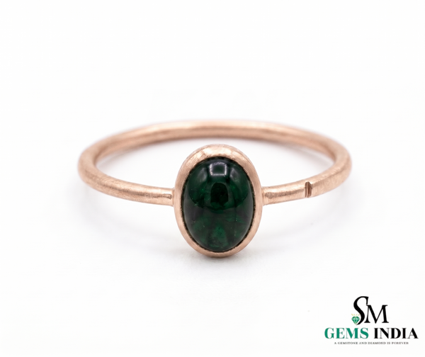 Minimalist Oval Emerald Ring in 14K Gold – Handmade Cabochon Gemstone Ring