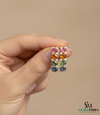 Emerald cut Rainbow Sapphire & Diamond Vertical Drop Stud Earrings
