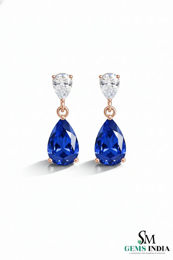 Pear Blue Moissanite Drop Earrings with White Moissanite Accents