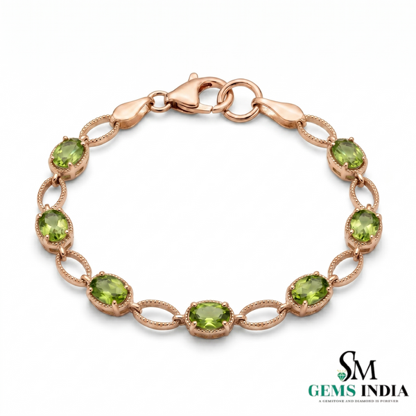 Natural Oval Peridot Link Bracelet in 14K Gold – Fine Gemstone Jewelry