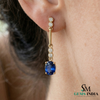 Oval Tanzanite Drop Earrings with Diamond Bar - Gift for her