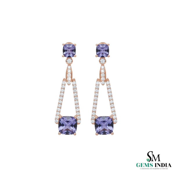 Cushion Cut Tanzanite & Diamond Drop Earring - Luxury Gold Jewelry