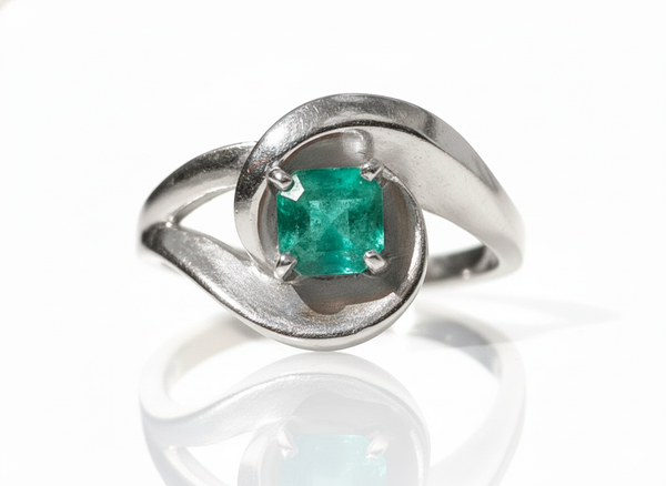 Octagon Shape Natural Emerald Engagement Ring in 14K Gold Modern Twist Band Design