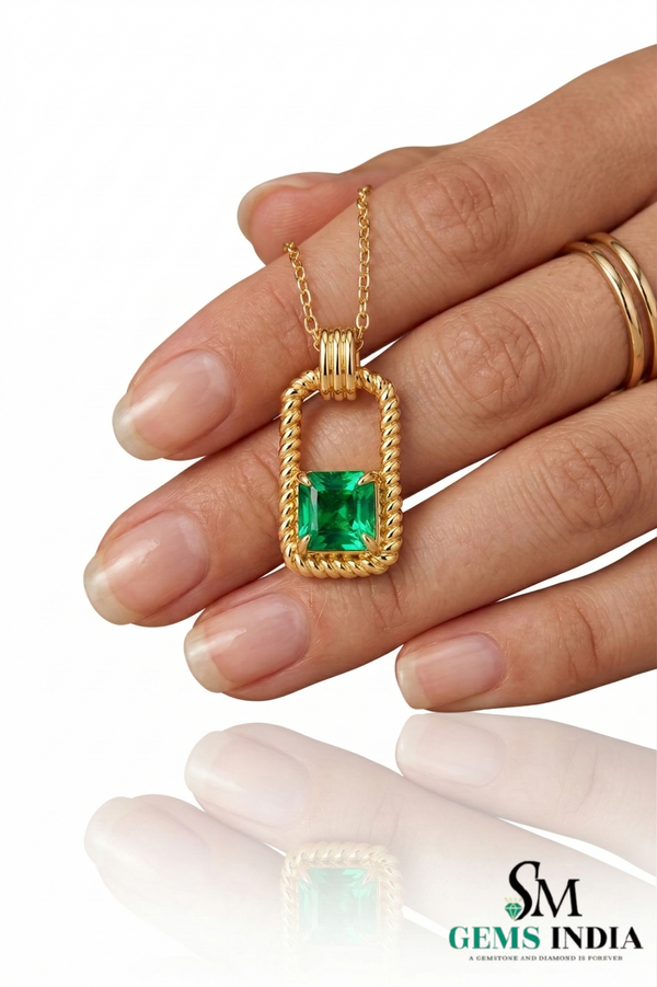 Octagon Emerald Green Gemstone Pendant For Woman - Gift for Her