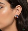 Multicolor Emerald Cut Gemstone Cluster Stud Earrings - Diamond Accent Geometric Stud Earrings for Women