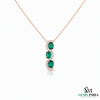 Three-Stone Oval Natural Emerald Halo Diamond Swirl Pendant in 18k Gold emerald gift for her