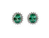 Oval shape Natural Emerald Halo Stud Earrings in 14k Gold with Diamond Accents
