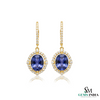 Elegant Oval Blue Tanzanite Diamond Halo Earrings - Fine Gemstone Jewelry