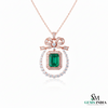 Vintage Style Emerald-Cut Emerald Bow Pendant Luxury Bow Diamond Pendant